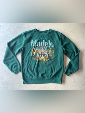Dark Green Crewneck with Modelo Bottle Graphic